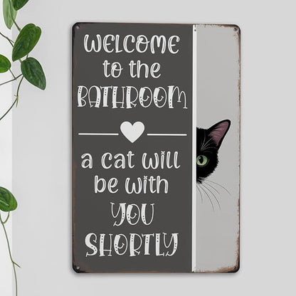 mmiishe Funny Metal Signs Black Cat Lover Gifts for Women Men Cat Bathroom Decor Vintage Wall Decor for Restroom Toilet Powder Room Wall Art Plaques 8x12 Inches Bathroom Accessories