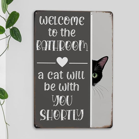 mmiishe Funny Metal Signs Black Cat Lover Gifts for Women Men Cat Bathroom Decor Vintage Wall Decor for Restroom Toilet Powder Room Wall Art Plaques 8x12 Inches Bathroom Accessories