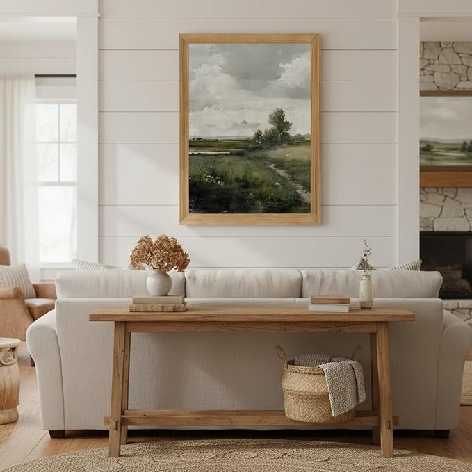 smvexyl Framed Landscape Wall Art, Neutral Nature Canvas Print, 8x10 | Neutral tree landscape art in wood frame for living room bedroom office or farmhouse wall decor