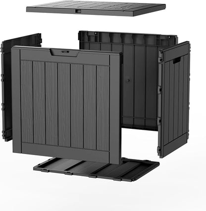 30 Gallon Deck Box, Waterproof Resin Outdoor Storage Box Lockable for Patio Furniture, Fade Resistant Patio Side Table & Organizer for Garden Tools, Pool Floats, Outdoor Cushions, Black