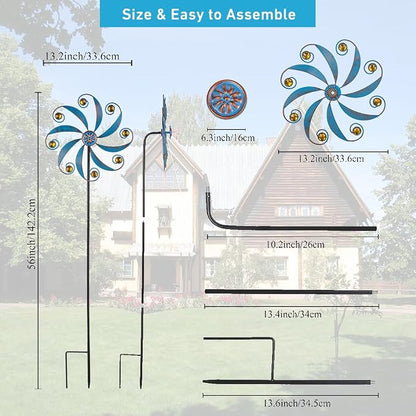 Stargarden 2Pack Wind Spinner, Outdoor Wind Sculptures | Metal Small Garden Pinwheels for Yard and Garden Decor,Blue