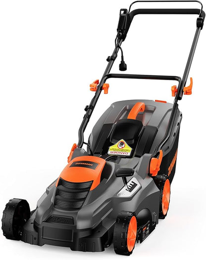 DOVAMAN 13Amp 16" Lawn Mower, 98% Collection, 13.2-Gallon Bag, 5-Position Height Adjustment, 3-Step Quick Vertical Fold Storage, 2-in-1 Mulching & Bagging, Corded Lawn Mower for Your Garden