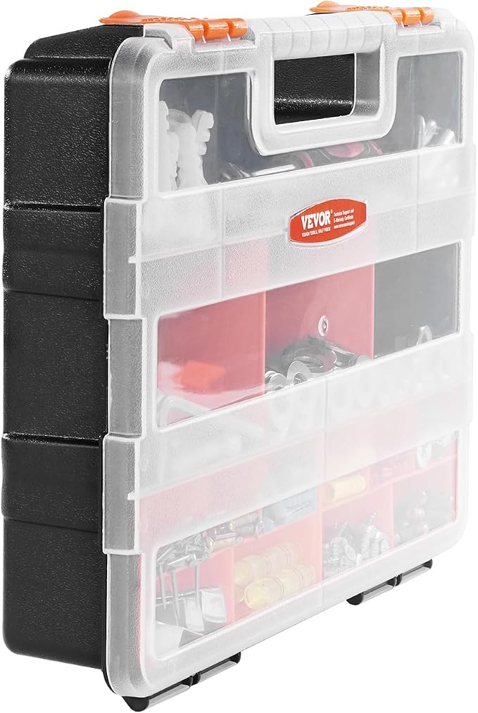VEVOR 3-Pack Small Parts Organizer, 21 Compartments Tools Organizer Box with Removable Dividers, PP Hardware Storage Box with Safety Latch & Portable Handle for Nuts, Bolts, Screws, Nails