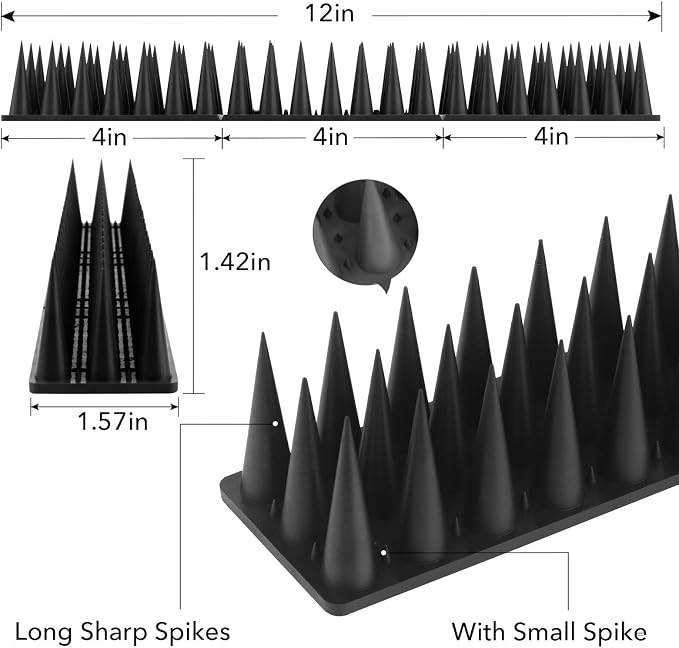 BORHOOD Bird Spikes, 40 Pack Pigeon Deterrent for Small Birds Raccoon Cats Defender for Outside to Keep Squirrel Away, Plastic Fence Spike for Railing and Roof-Black