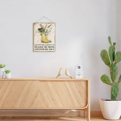 Inspirational Garden Wall Art Decor - Into the Garden I Go to Lose My Mind and Find My Soul, Wood Hanging Plaque, Decoration for Yard, Backyard Patio and Porch Decor, Women's Gardens Gift