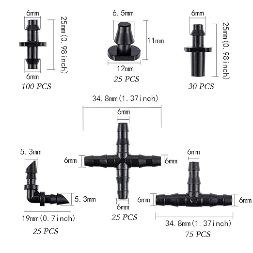 280 Pcs Barbed Connectors Irrigation Fittings Kit,Drip Irrigation Barbed Connectors 1/4''Tubing Fittings Kit for Flower Pot Garden Lawn(Straight Barbs,Single Barbs,Tees,Elbows,End Plug,4-Way Coupling)