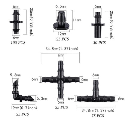 280 Pcs Barbed Connectors Irrigation Fittings Kit,Drip Irrigation Barbed Connectors 1/4''Tubing Fittings Kit for Flower Pot Garden Lawn(Straight Barbs,Single Barbs,Tees,Elbows,End Plug,4-Way Coupling)
