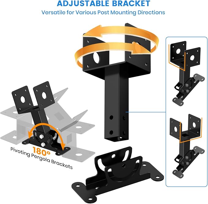 4 Pcs 4“x 4" Roof Riser Brackets Kit(ID 3.6"x3.6"), Heavy Duty Adjustable Angle Pergola Brackets of 0 to 180 Degrees Pergola Kit, Black Powder-Coated Fit 4x4,4x6 Lumber for Patio Gazebos/Pergolas