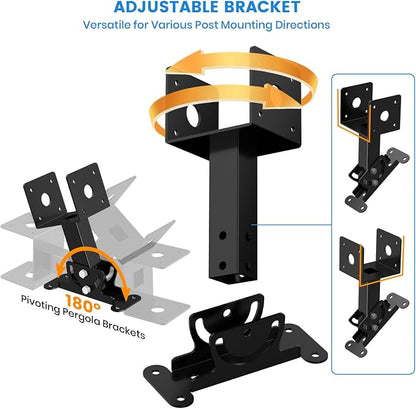 4 Pcs 4“x 4" Roof Riser Brackets Kit(ID 3.6"x3.6"), Heavy Duty Adjustable Angle Pergola Brackets of 0 to 180 Degrees Pergola Kit, Black Powder-Coated Fit 4x4,4x6 Lumber for Patio Gazebos/Pergolas
