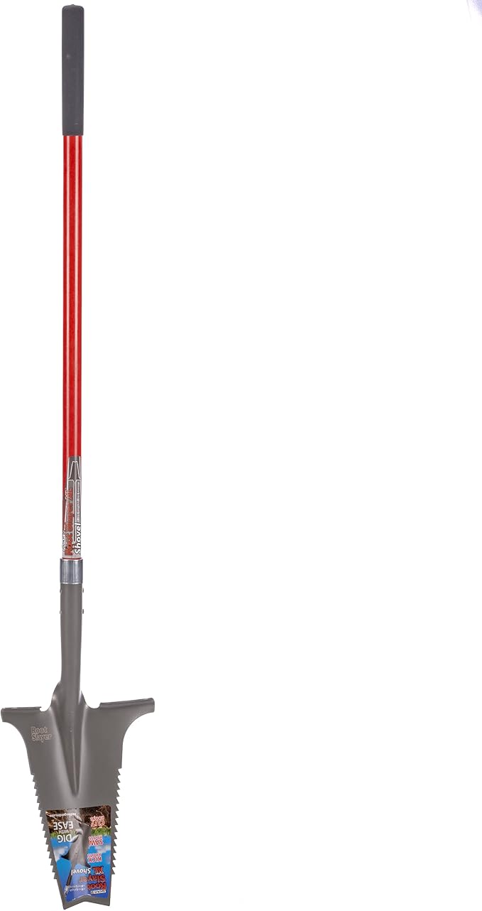 Root Slayer 22511 XL Garden Shovel, Serrated Blade, Fiberglass Shaft, Red