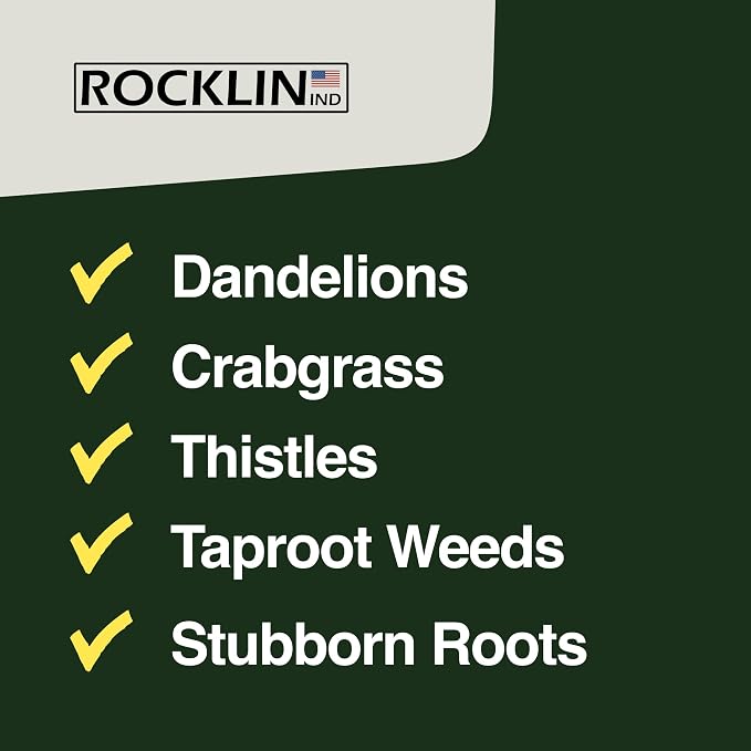 Rocklin Stand Up Weed Puller Tool Long Handle 48” | No Bending or Kneeling | 4-Claw Steel Head, Heavy Duty Dandelion Root Extractor & Weed Remover for Lawn
