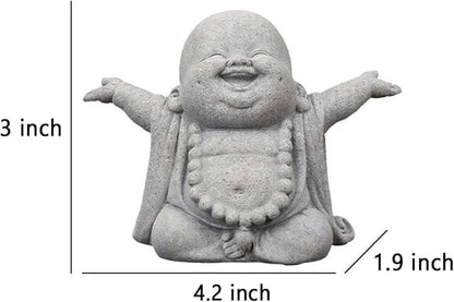 OwMell Japanese Jizo Monk Statue, Buddha Jizo Figurine Memorial Aquarium Statue Ornament - Laughing Buddha