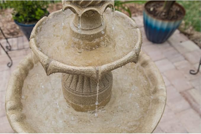 Kenroy Home Frost Outdoor Solar Floor Fountain with Tan Finish, Traditional Style, 44" Height, 22" Width, 22" Depth