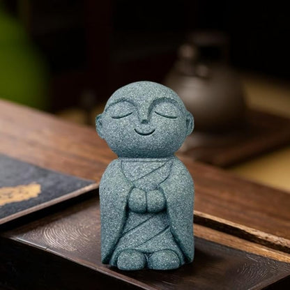 Mini Monk Buddha Statue Sandstone Statues Zen Monk Praying Statue Sculptures for Wealth Good Luck Feng Shui Decor Home Fish Tank Aquarium Garden (Style 10)
