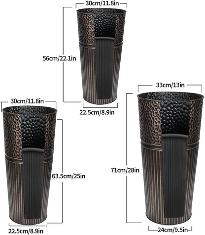 2 Pcs Pack 25 Inches Metal Tall Tapered Planter Pots Large Galvanized Steel Round Planter Flower Pot with Drainage Holes for Indoor Outdoor Deck Porch Garden Home Patio Front Door (antique copper, M)