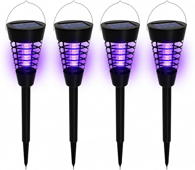 4PCS Solar Mosquito Zapper Outdoor,Mosquito Trap Light Used to Keep Away Gnat Small Flying Insect,Waterproof Bug Zapper for Outside,Solar Fly Zapper for Yard Vegetable Gardens Farm