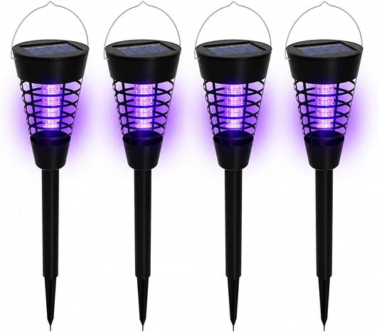 4PCS Solar Mosquito Zapper Outdoor,Mosquito Trap Light Used to Keep Away Gnat Small Flying Insect,Waterproof Bug Zapper for Outside,Solar Fly Zapper for Yard Vegetable Gardens Farm