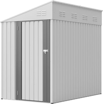 YOPTO 4x7 FT Lean to Storage Shed, Outdoor Metal Wall Side Storage Sheds with Lockable Door,Small Garden Tool Shed for Backayrd, Patio,Lawn,Easy Assembly,White