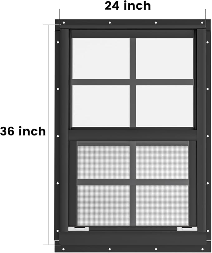 2 Pack Shed Windows 24" W x 36" H Flush Mount, Black Household Windows for Playhouses, Barns, Chicken Coop