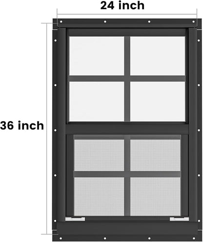 2 Pack Shed Windows 24" W x 36" H Flush Mount, Black Household Windows for Playhouses, Barns, Chicken Coop