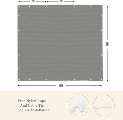 90% Outdoor Sun Shade Cloth, 6' x 6', Pergola, Deck, and Backyard Patio Sunshade with UV Protection, Heat Resistant HDPE Material, Reinforced Grommets (6x6 FT, Grey)