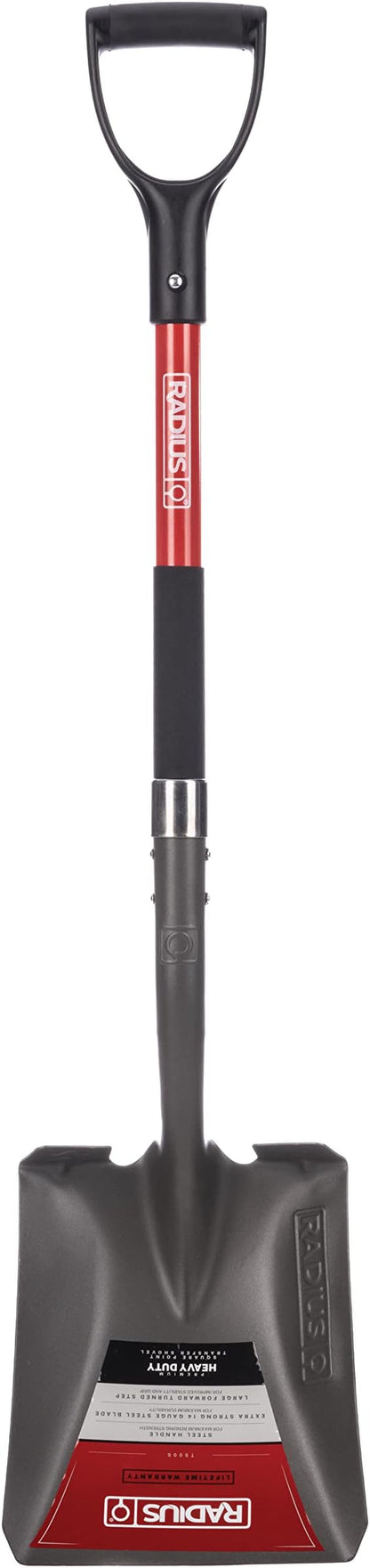 Radius Premium 41-Inch D-Handle Square Point Shovel, Heavy Duty Steel Shaft, Flat Head Transfer Shovel for Landscaping & Yard Work