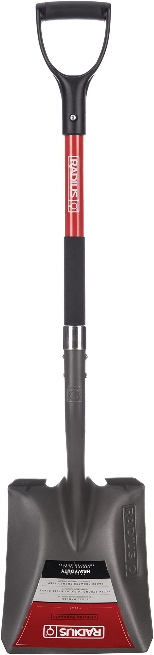 Radius Premium 41-Inch D-Handle Square Point Shovel, Heavy Duty Steel Shaft, Flat Head Transfer Shovel for Landscaping & Yard Work