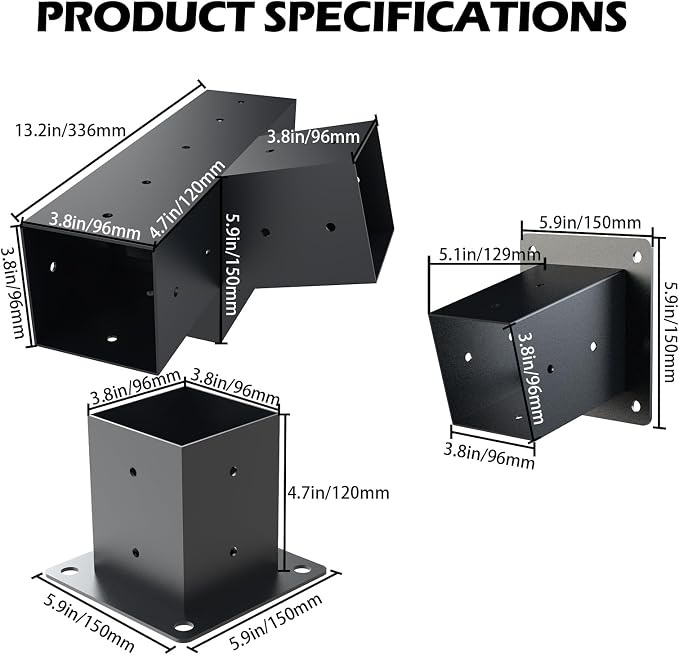Pergola Kit with Brackets, 15°Slanted Roof Pergola Bracket Kit, Roof Wall Mount Extension Bracket Kit 4-Way Brackets for Pergolas,Log Cabin Outdoor Pergola 4"x 4" (Actual 3.5" X 3.5") Lumber