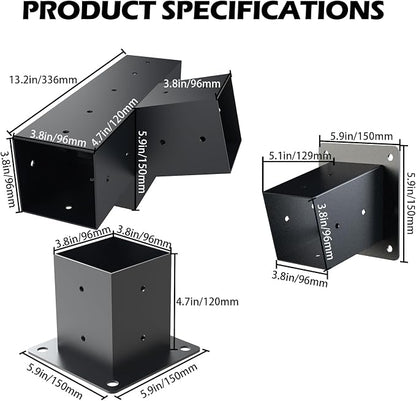 Pergola Kit with Brackets, 15°Slanted Roof Pergola Bracket Kit, Roof Wall Mount Extension Bracket Kit 4-Way Brackets for Pergolas,Log Cabin Outdoor Pergola 4"x 4" (Actual 3.5" X 3.5") Lumber
