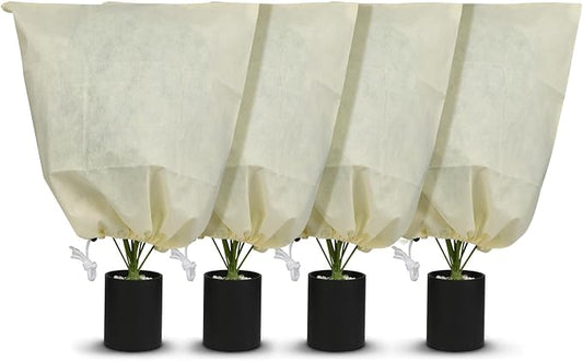 MIXC Plant Covers Freeze Protection, 23.6''×23.6'' Winter Cold Weather Frost Blankets Shrub Jacket with Drawstring Reusable Frost Protection Cloth for Outdoor Plants Fruit Tree Potted (4 Pack)