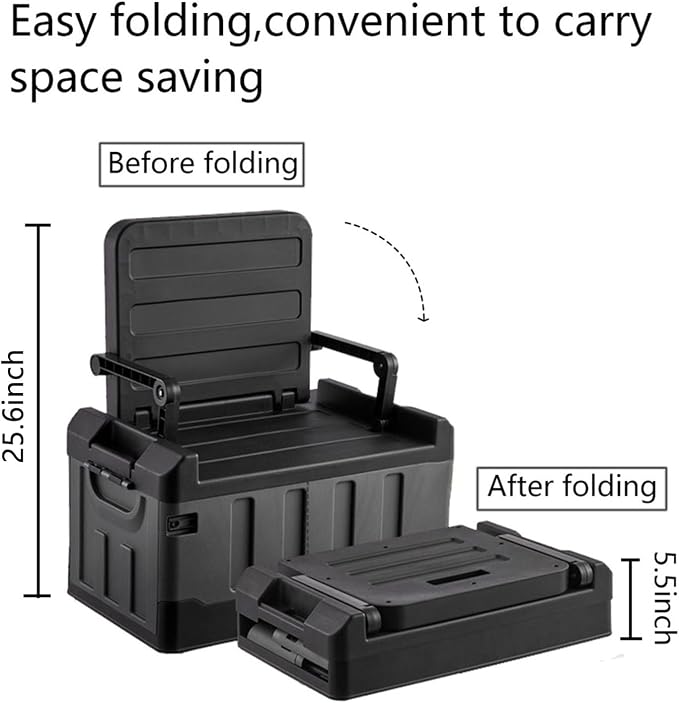 Versatile Foldable Seatable Camping Box Car Organizer Heavy Duty Storage Bins With Lids Box Trunk,Durable Plastic,60L Can Store Clothes, Camping Equipment in Large Capacit (black)
