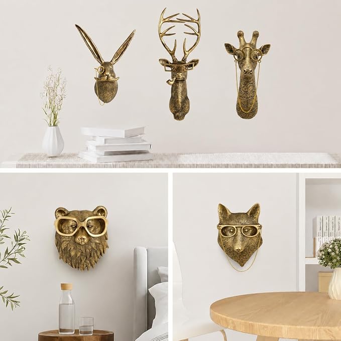 UITWMKTG Gold Animal Head Wall Decor Wall Sculpture Home Decor Statue for Living Room Office Bedroom Modern Decor for Men Women Rabbit