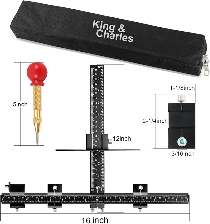 King&Charles Cabinet Hardware Jig, Aluminum Alloy Cabinet Handle Jig with Automatic Center Punch, Avoid Jitter Caused by Direct Drilling, Use for Handles and Pulls on Drawers/Doors.