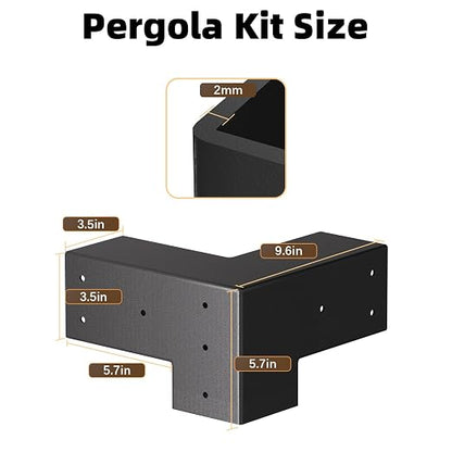 Pergola Brackets, 3-Way Pergola Kit for 4"x 4" (Actual 3.5" X 3.5") | Heavy Duty, Durable & Weather-Resistant Construction, Right Angle Corner Bracket with Black Powder Coated (4Pcs 3-Way)