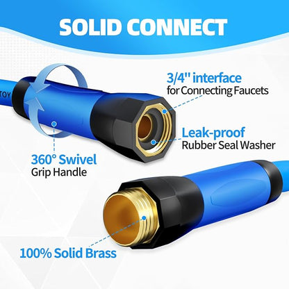 YOTOO Heavy Duty Hybrid Garden Water Hose 5/8-Inch by 25-Feet 150 PSI Kink Resistant, Flexible with Swivel Grip Handle and 3/4" GHT Solid Brass Fittings, Blue