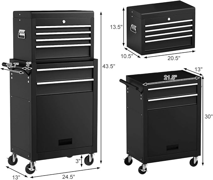 Goplus Rolling Tool Chest, 6-Drawer Tool Box Organizer w/Auto Locking System & Lockable Wheels & Sliding Drawers & Detachable Top, Tool Storage Cabinet for Garage Workshop (Black) …