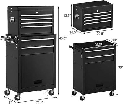 Goplus Rolling Tool Chest, 6-Drawer Tool Box Organizer w/Auto Locking System & Lockable Wheels & Sliding Drawers & Detachable Top, Tool Storage Cabinet for Garage Workshop (Black) …