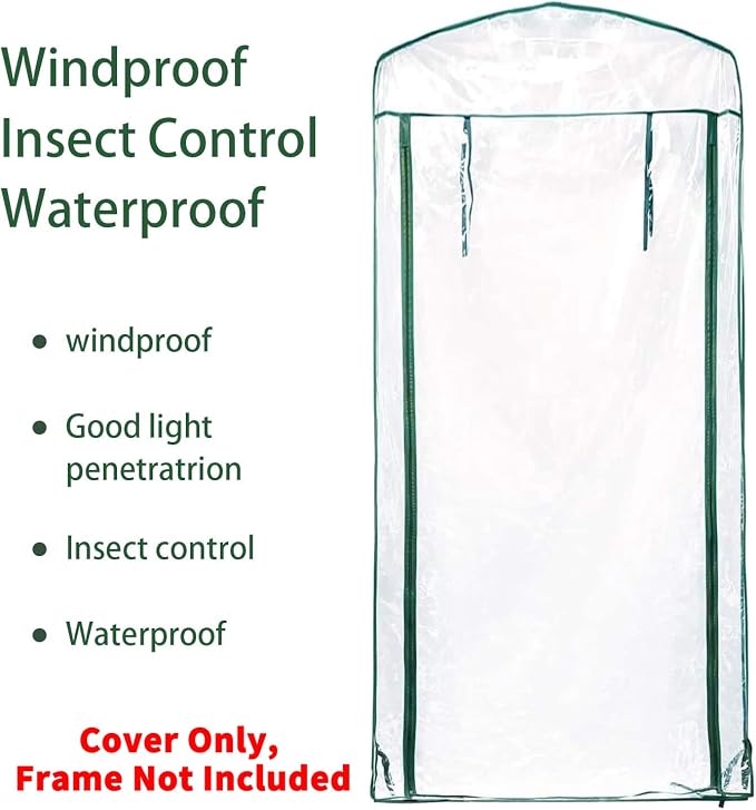 4 Tier Roll-Up Zipper Door Greenhouse Replacement Cover- 63 x 27 x 19 Inch Clear PVC Plant Greenhouse Cover for Gardening Plants Cold Frost Protection Wind Rain Proof (Frame NOT Include)
