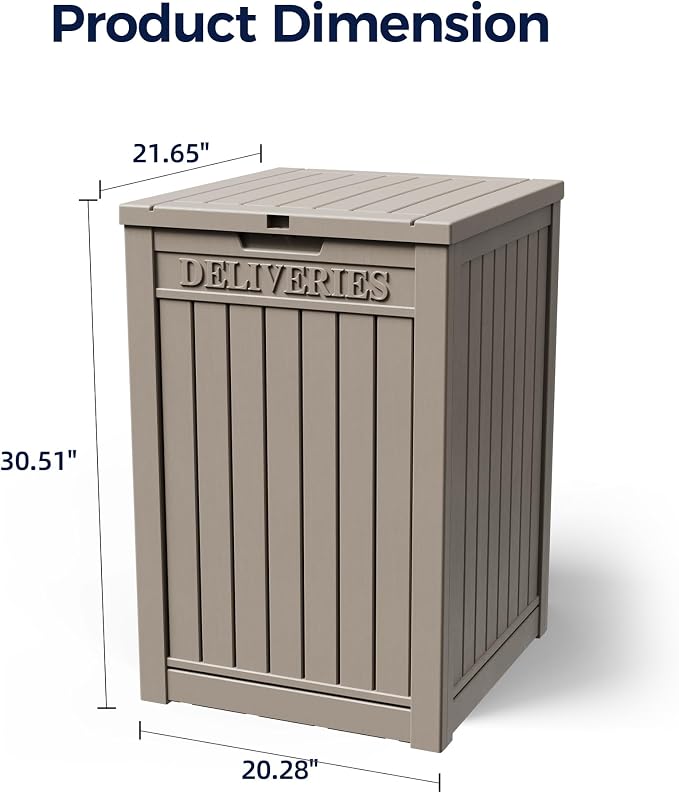 50-Gallon Package Delivery Box for Outside - Resin Storage with Sign & Lockable Secure, Waterproof Package Drop Box with Pre-Installation Hole for Curbside, Porch, Khaki
