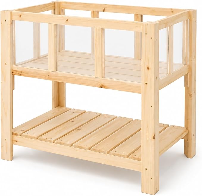 ketive Raised Garden Bed with Transparent Acrylic Side Panels, Elevated Wooden Planter Box with Shelf for Vegetables, Herbs & Flowers,Outdoor Raised Garden Planter for Patio, Balcony & Backyard