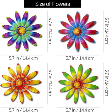 Giyyomtr Metal Flowers Wall Decor - 4pcs Metal Sunflowers Wall Art Hanging Decorations for Outdoor Fence Garden Yard Patio Exterior Wall Decor