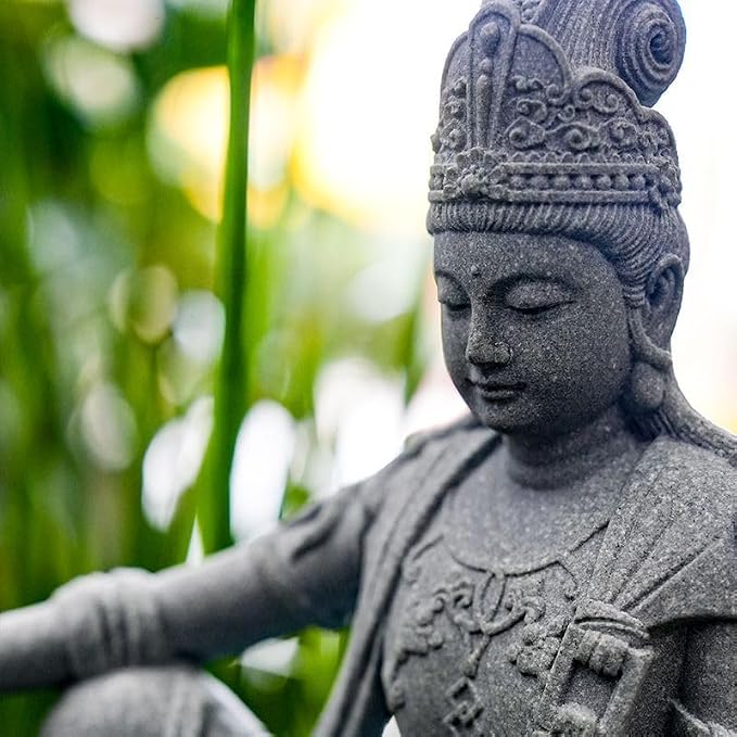 livelyfish Aquarium Buddha Statue Guanyin Buddha Sandstone Sculpture for Zen Garden Fish Tank Home Decor (M)
