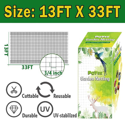 POYEE Bird Netting, 13x33FT Heavy Duty Garden Netting | for Fruit Trees Plants Strawberry Blueberry Bush Protection Anti Birds, Deers, Squirrels and Other Animals