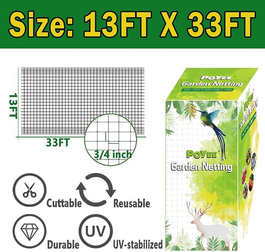 POYEE Bird Netting, 13x33FT Heavy Duty Garden Netting | for Fruit Trees Plants Strawberry Blueberry Bush Protection Anti Birds, Deers, Squirrels and Other Animals