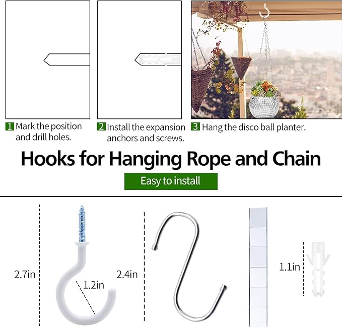6" Disco Ball Plant Hanger with Hanging Rope, Hanging Chain, Hook, Circle | for Decoration