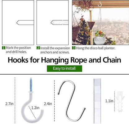 6" Disco Ball Plant Hanger with Hanging Rope, Hanging Chain, Hook, Circle | for Decoration