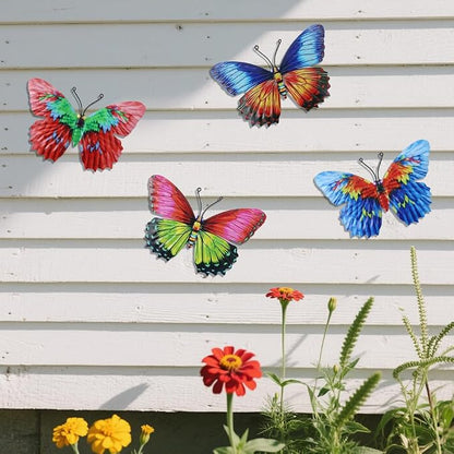 dreamskip 4 Pack Metal Butterfly Wall Decor Art, Colorful Butterflies Outdoor Wall Art, Hand Craft for Garden, Fence, Patio, Yard, Living Room, Bedroom