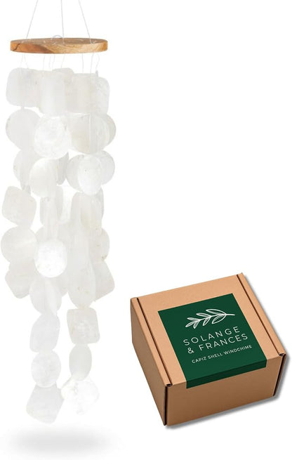 Solange & Frances Natural Capiz Shells Wind Chimes for Outside. Wind Chimes Indoor and Outdoor Decor. Unique Gift for Mom, Birthday Gifts for Women