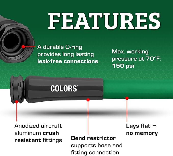 Flexzilla Colors Lead-In Garden Hose 5/8in. x 5ft., Lightweight All-Weather Water Hose, Durable and Flexible, Leak-Free Connections, Forest Green