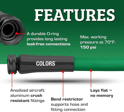 Flexzilla Colors Lead-In Garden Hose 5/8in. x 5ft., Lightweight All-Weather Water Hose, Durable and Flexible, Leak-Free Connections, Forest Green